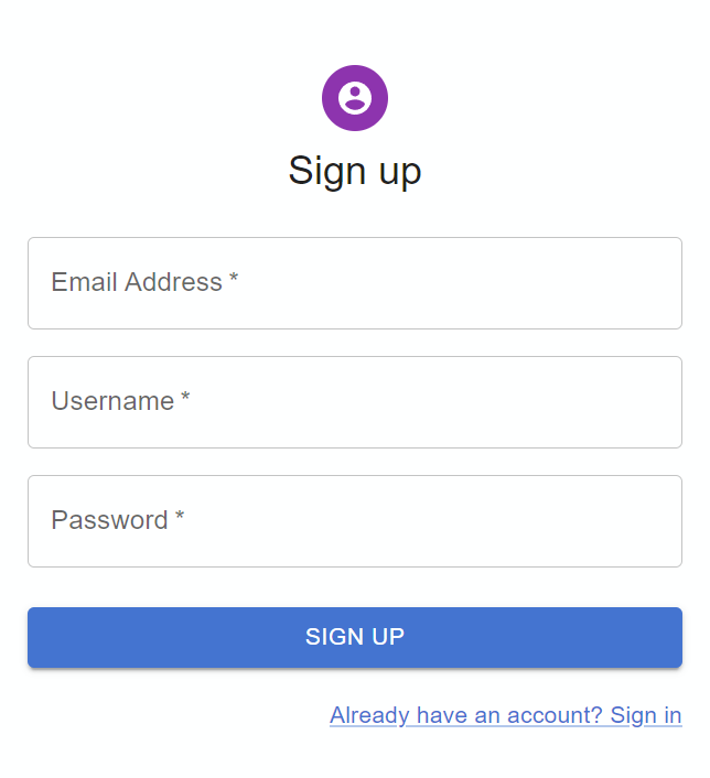 Signup page